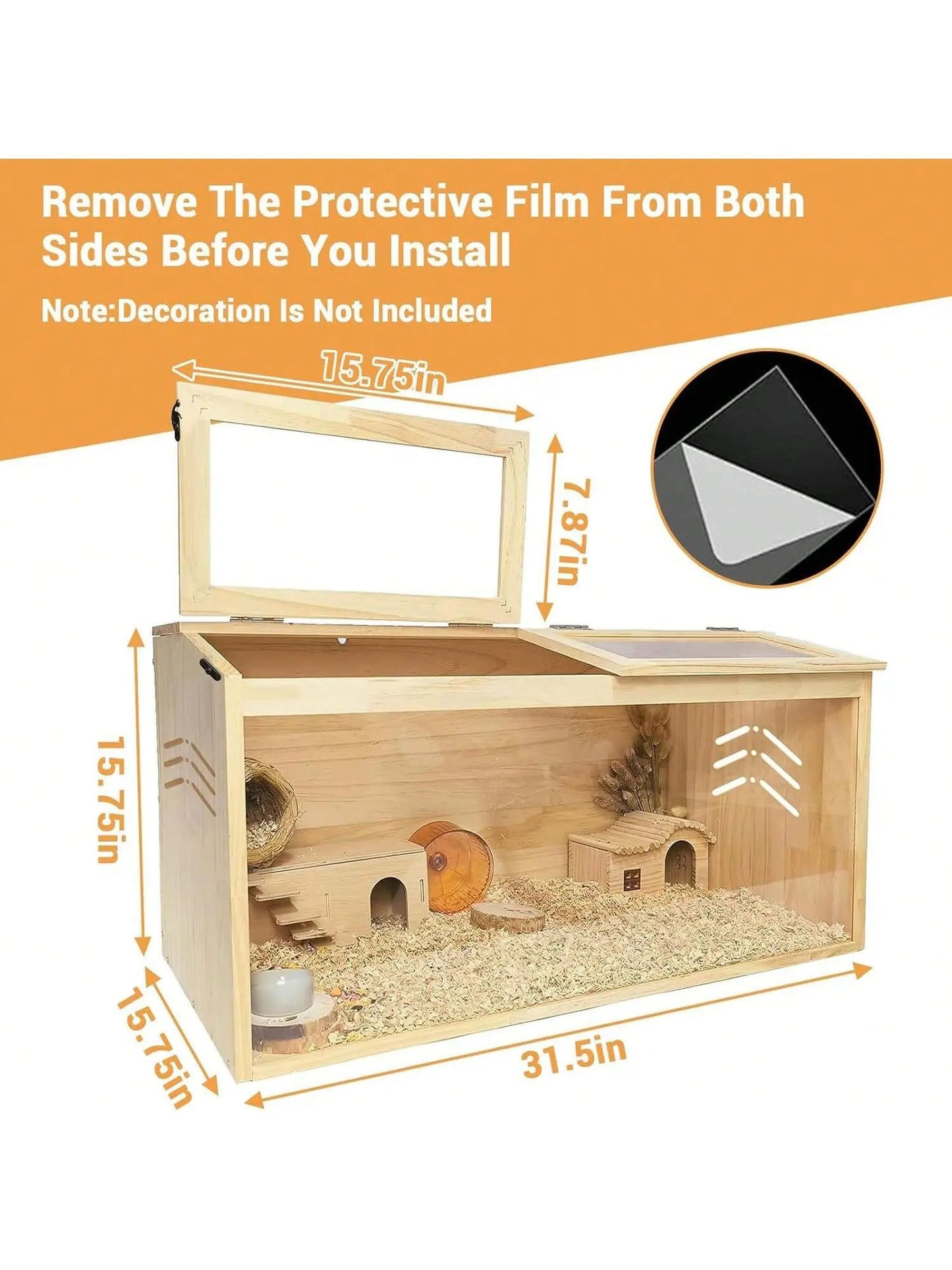 Deluxe Natural Wooden Hamster Cage Habitat - Chewproof & Spacious Enclosure for Dwarf Hamsters with Dual Skylight Windows, Easy Access Top, and Quick Clean Design for Happy, Healthy Pets