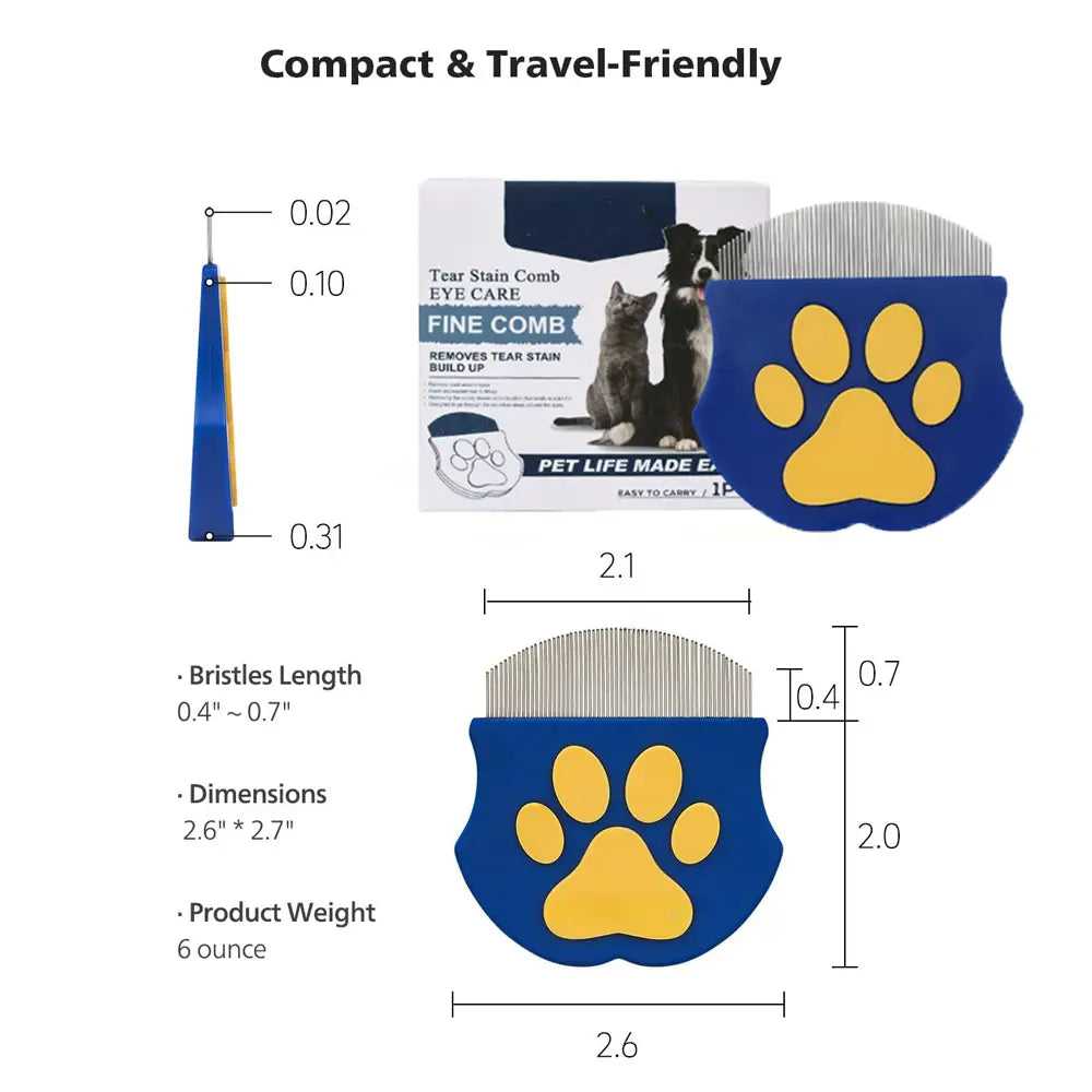 Ultimate Professional Eye Comb for Pets - Stainless Steel Tear Stain Remover for Cats and Dogs - Gentle Round-Head Grooming Tool for Easy Eye Gunk Removal