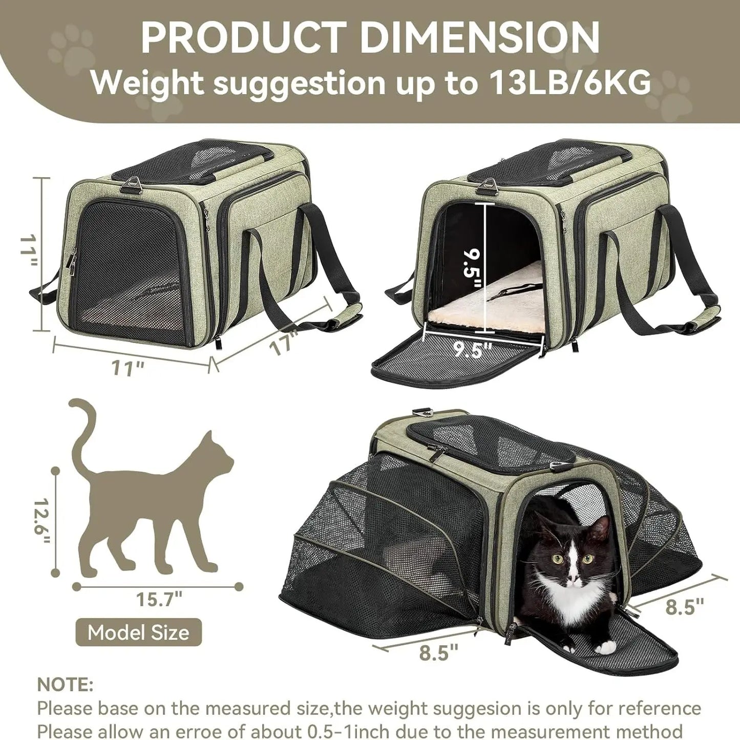 Ultimate Comfort: Petsfit Expandable Soft-Sided Pet Carrier for Small Cats & Dogs (Up to 9LB) - Airline Approved & Travel Friendly with Washable Fabric and Dual Extensions