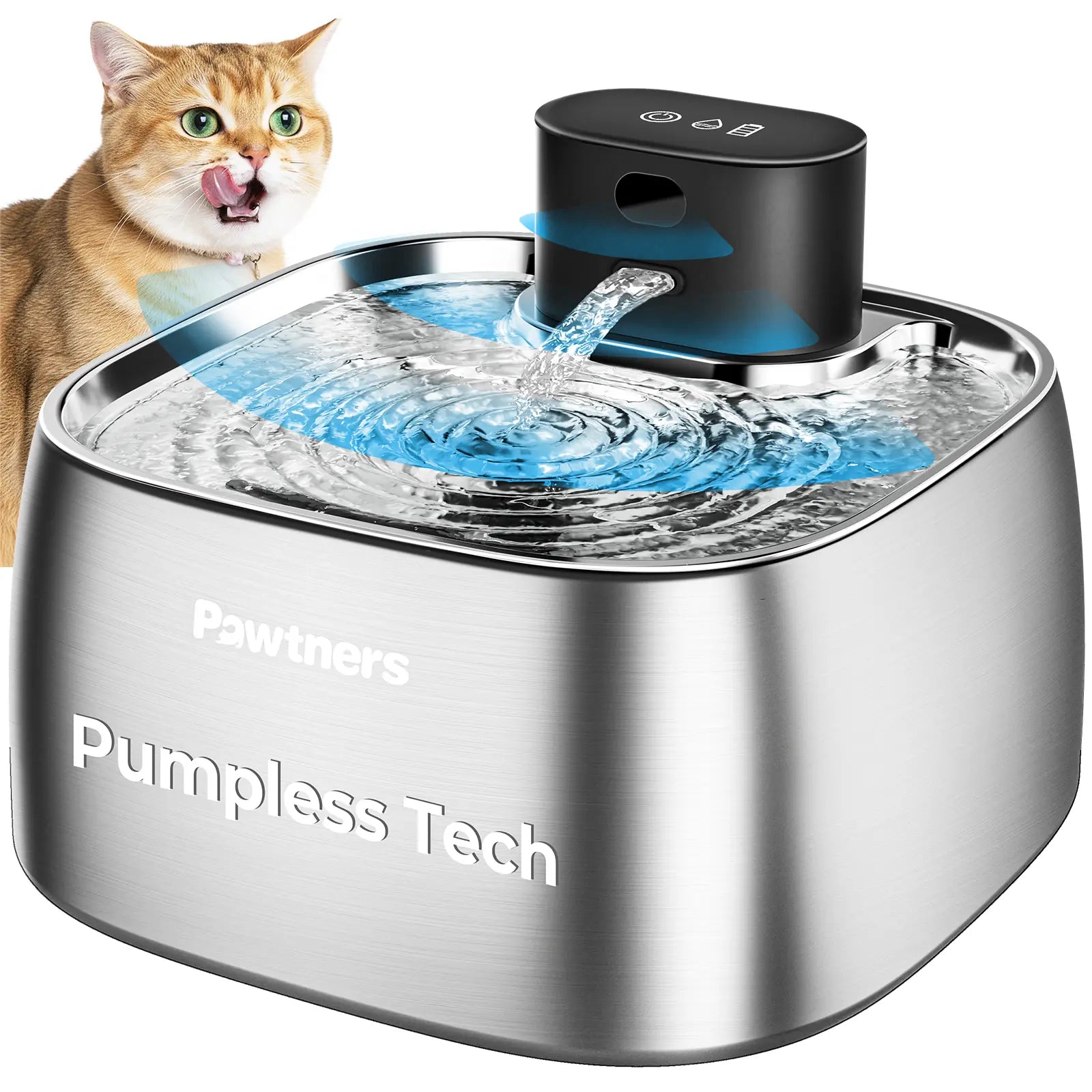Pawtners Cordless Automatic Water Feeder - 108Oz/3.2L Stainless Steel Fountain for Cats & Dogs with Smart Motion Sensor and Leakproof Design