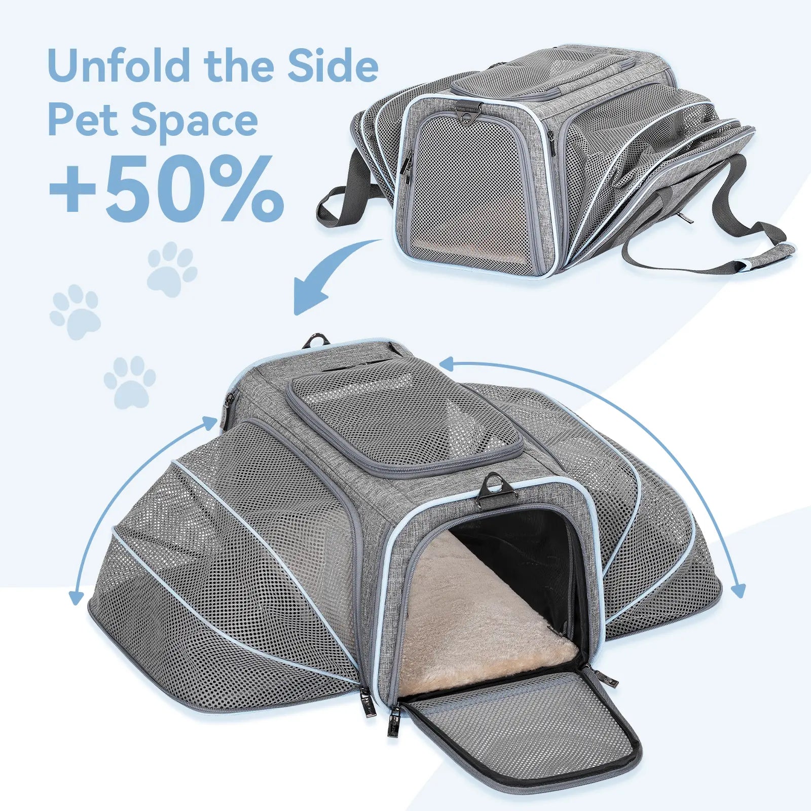 Ultimate Comfort: Petsfit Expandable Soft-Sided Pet Carrier for Small Cats & Dogs (Up to 9LB) - Airline Approved & Travel Friendly with Washable Fabric and Dual Extensions