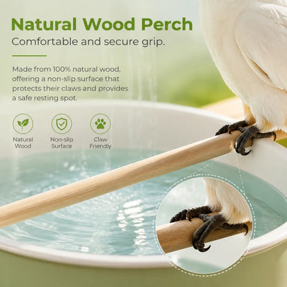 Deluxe Automatic Bird Bath Fountain for Medium Parrots - Relaxing Rain Shower with Secure Wooden Perch and Automated Water Circulation