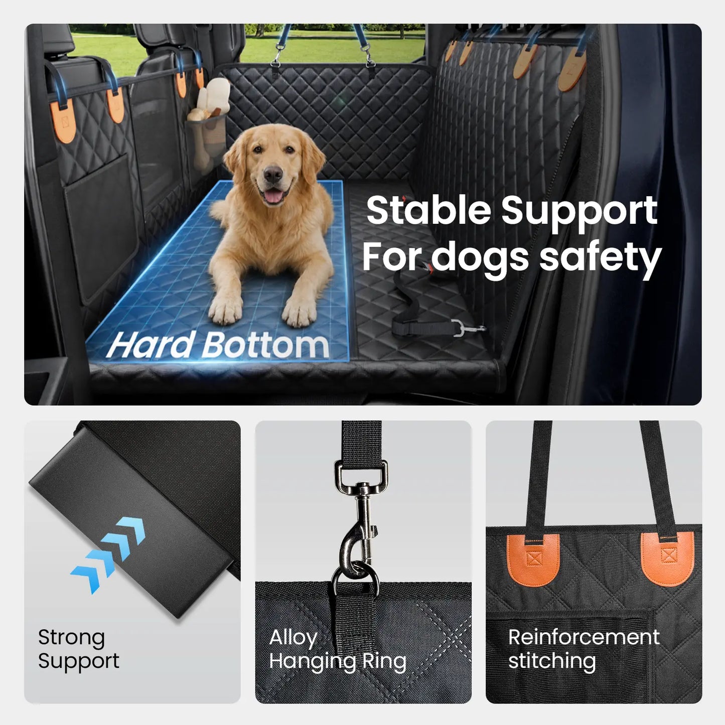 Premium Dog Car Seat Covers for Large Dogs - Spacious, Waterproof, and Safe for Calmer Rides with 450 Lb Anti-Collapse Honeycomb Base - Includes 1300 GSM Car Drying Towel!