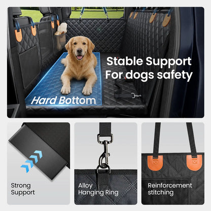 Premium Dog Car Seat Covers for Large Dogs - Spacious, Waterproof, and Safe for Calmer Rides with 450 Lb Anti-Collapse Honeycomb Base - Includes 1300 GSM Car Drying Towel!