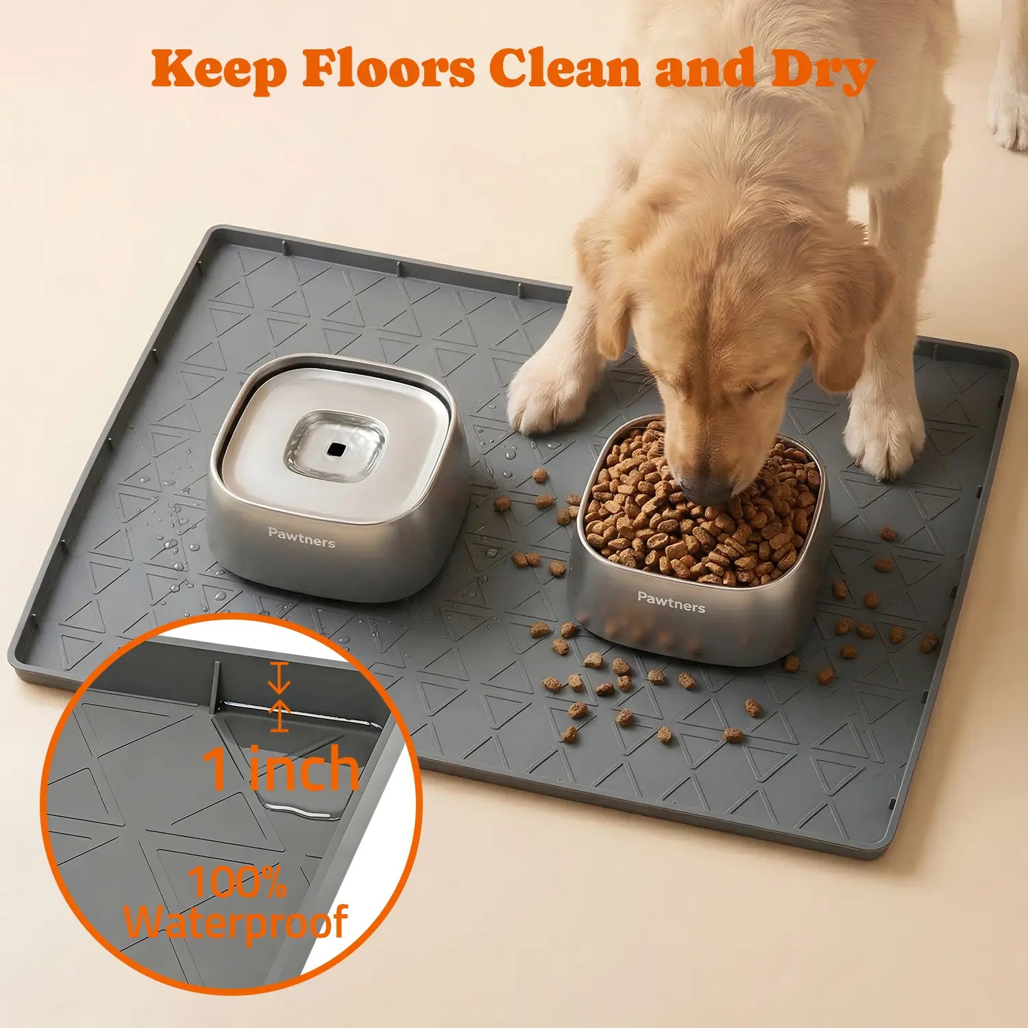 Pawtners 2-Pack Large Silicone Dog Feeding Mat - Waterproof, Non-Slip, Easy-Clean Design with Raised Edges for Ultimate Floor Protection