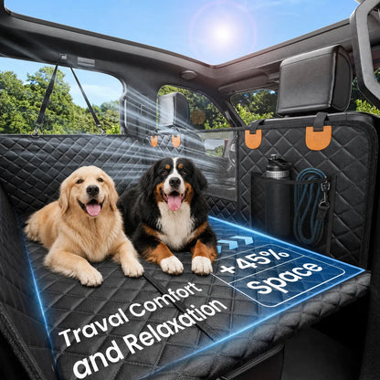 Premium Dog Car Seat Covers for Large Dogs - Spacious, Waterproof, and Safe for Calmer Rides with 450 Lb Anti-Collapse Honeycomb Base - Includes 1300 GSM Car Drying Towel!