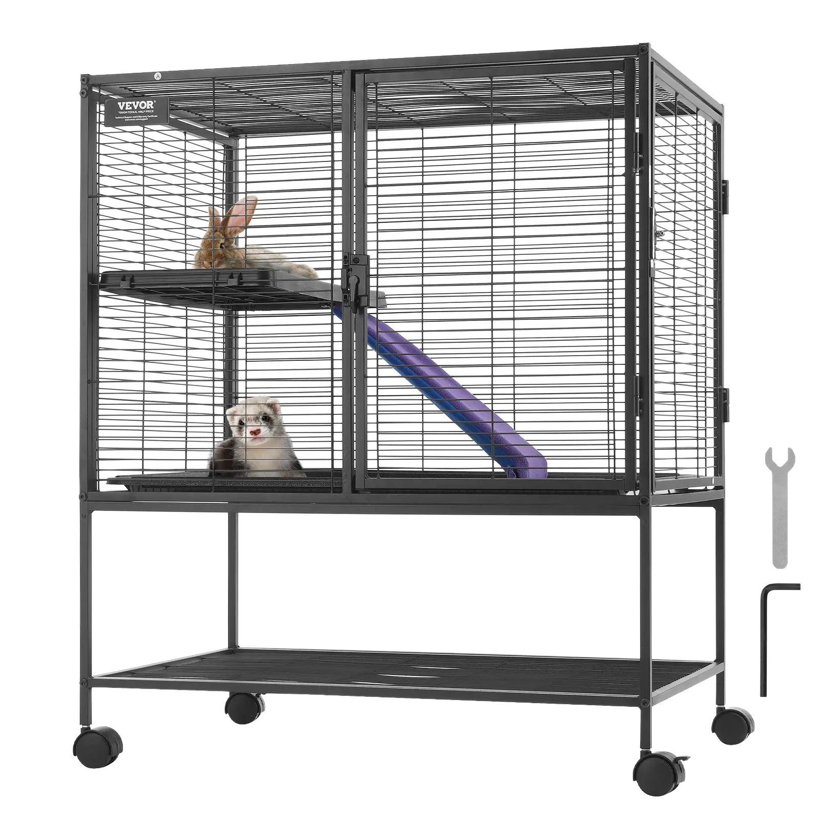 Discover the Vevor 36" Rolling Metal Mesh Ferret Enclosure - A Spacious 2-Tier Critter Cage with Ramps and Easy Mobility for Your Beloved Pets!