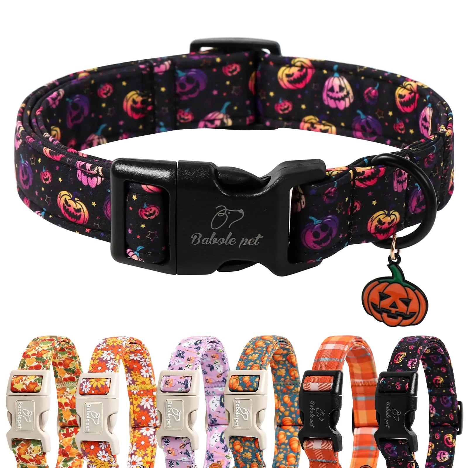 Charming Amber Fall Pumpkin Cotton Dog Collar - Adjustable, Lightweight, and Chew Resistant for Small Dogs, Perfect for Fall Adventures!