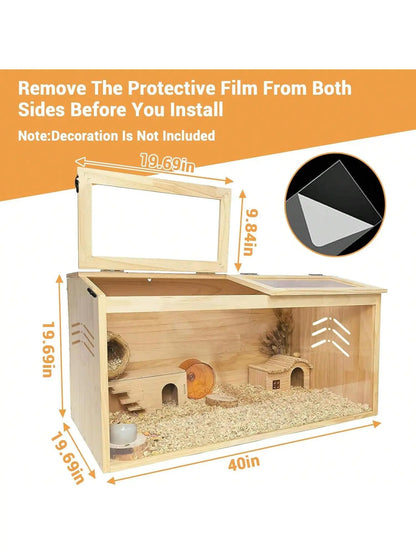 Deluxe Natural Wooden Hamster Cage Habitat - Chewproof & Spacious Enclosure for Dwarf Hamsters with Dual Skylight Windows, Easy Access Top, and Quick Clean Design for Happy, Healthy Pets