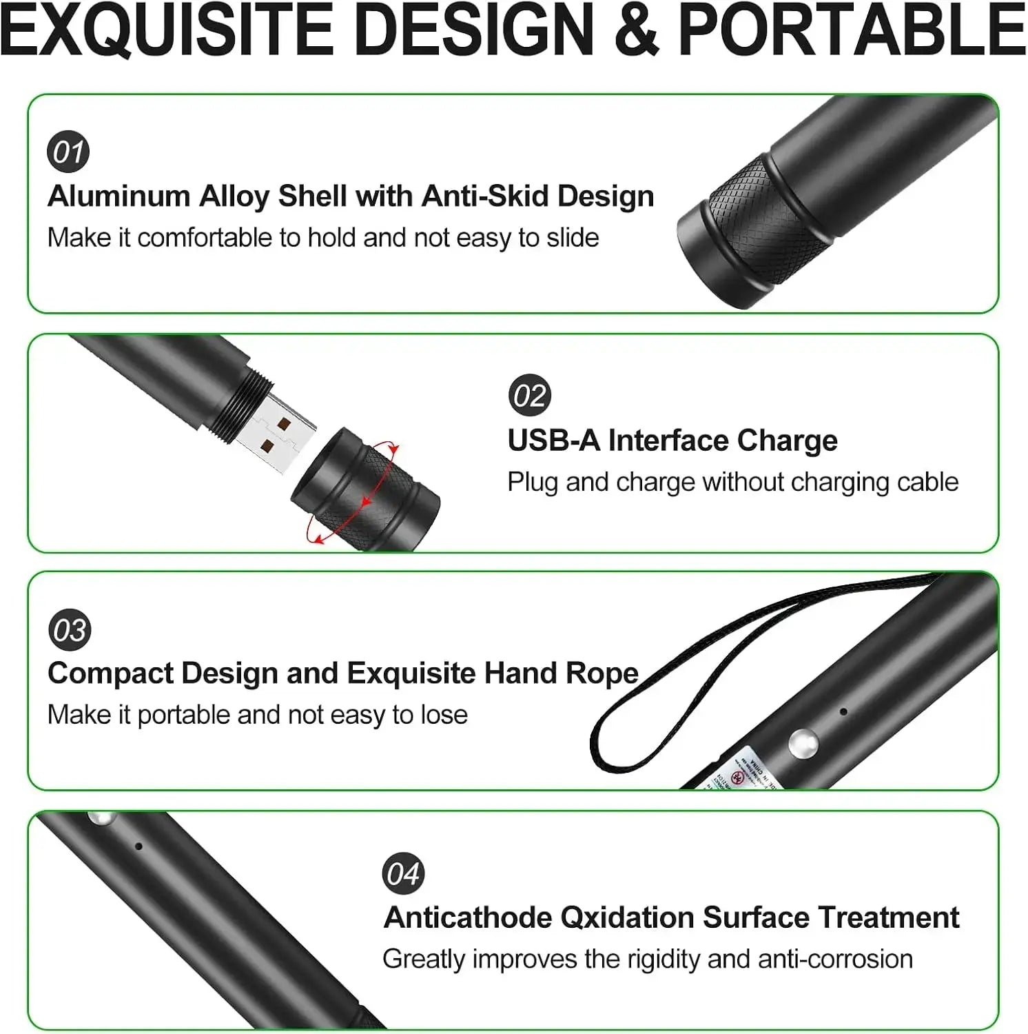Powerful Rechargeable Green Laser Pointer & Line Light Flashlight - Perfect for Presentations, Outdoor Adventures, and Cat Playtime!