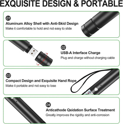 Powerful Rechargeable Green Laser Pointer & Line Light Flashlight - Perfect for Presentations, Outdoor Adventures, and Cat Playtime!