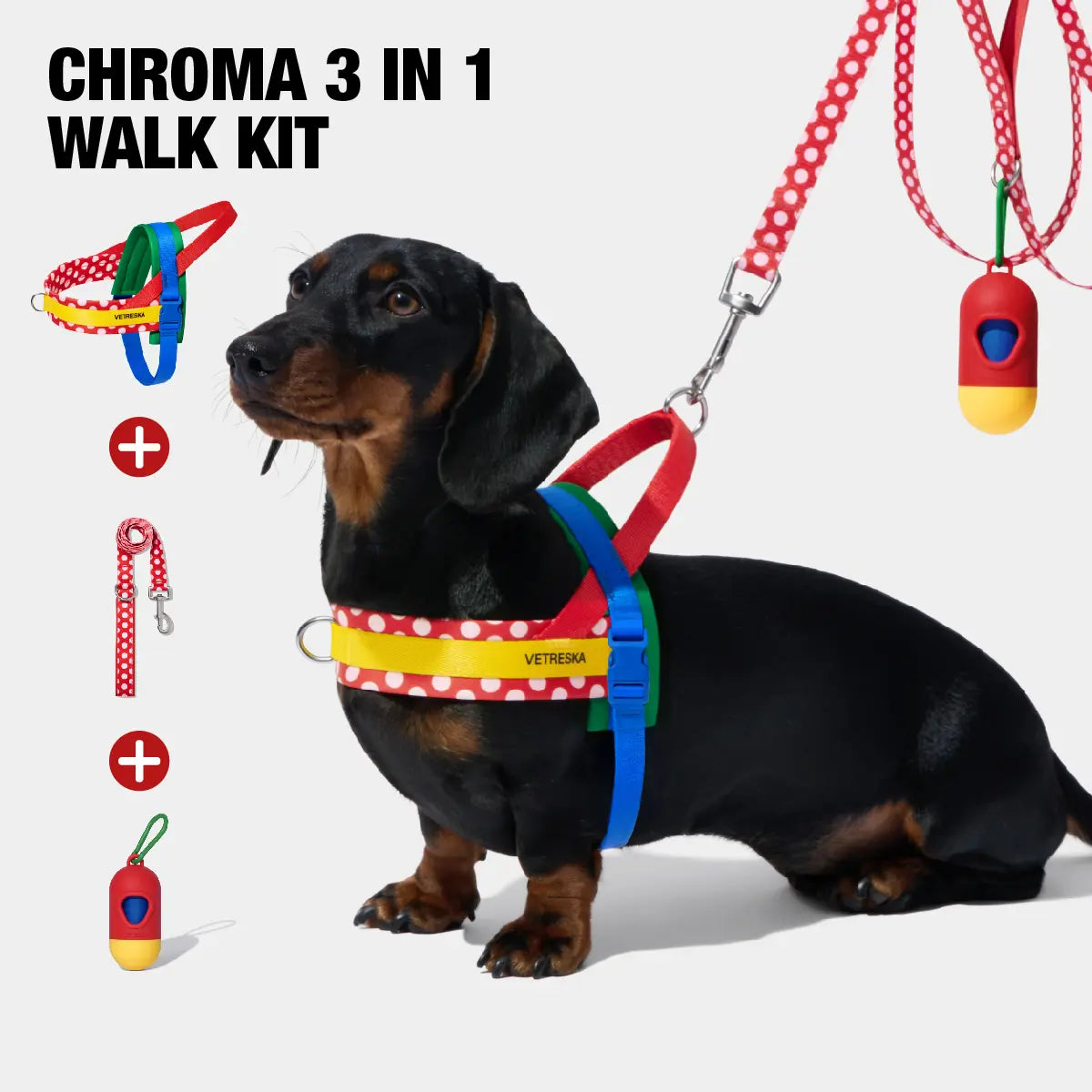VETRESKA Moma Dog Harness and Leash Set - Ultimate No Pull Solution for Small to Medium Dogs, Adjustable & Comfortable for Training and Walks, Includes Poop Bags & Dispenser