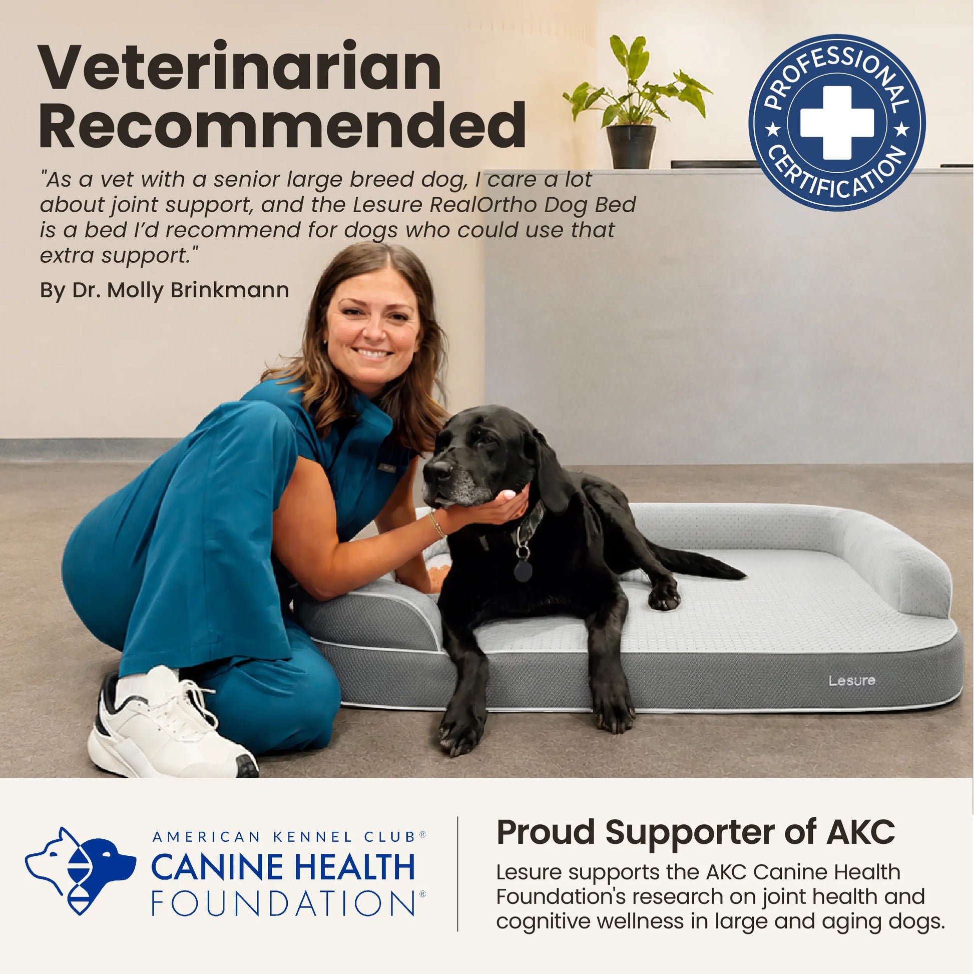 Lesure Realortho Dog Bed - Premium Orthopedic Support for Large & Senior Dogs with Waterproof Cover for Ultimate Comfort