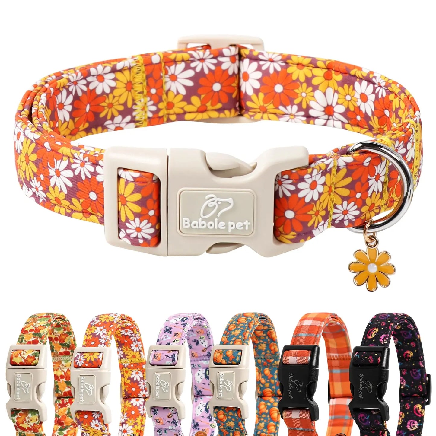 Charming Amber Fall Pumpkin Cotton Dog Collar - Adjustable, Lightweight, and Chew Resistant for Small Dogs, Perfect for Fall Adventures!