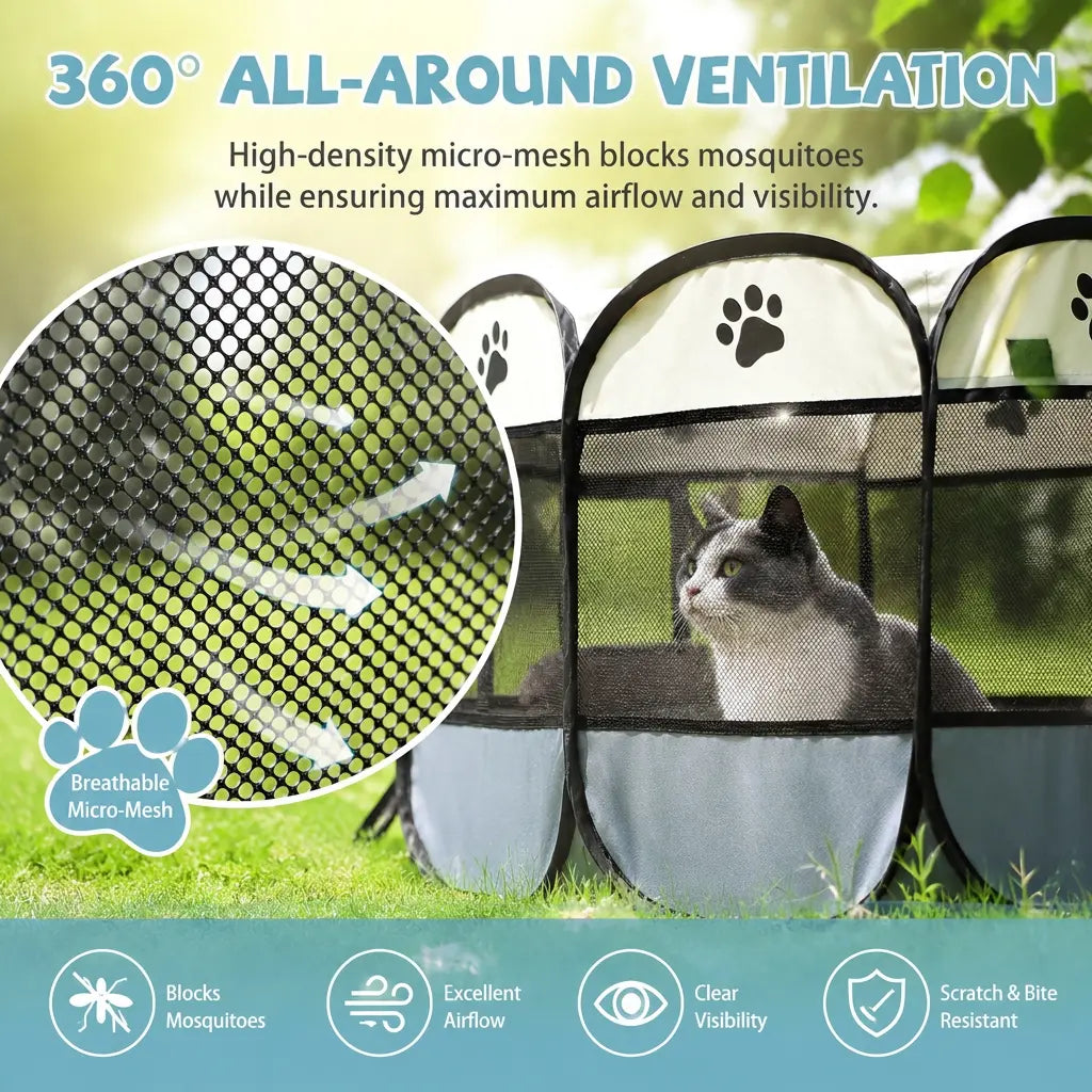 Ultimate Portable Pop-Up Pet Playpen for Small Dogs & Cats - Breathable Mesh & Durable Oxford Fabric for Indoor/Outdoor Fun with Convenient Carry Bag (Perfect for Rabbits)