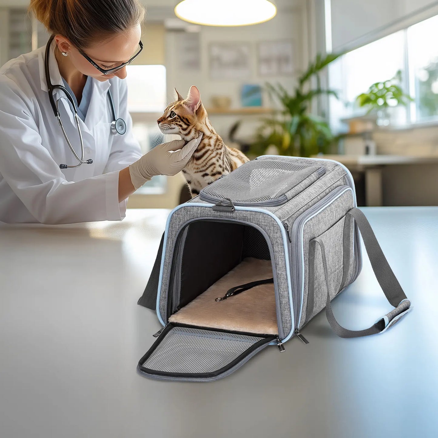 Ultimate Comfort: Petsfit Expandable Soft-Sided Pet Carrier for Small Cats & Dogs (Up to 9LB) - Airline Approved & Travel Friendly with Washable Fabric and Dual Extensions