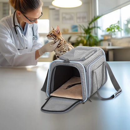 Ultimate Comfort: Petsfit Expandable Soft-Sided Pet Carrier for Small Cats & Dogs (Up to 9LB) - Airline Approved & Travel Friendly with Washable Fabric and Dual Extensions