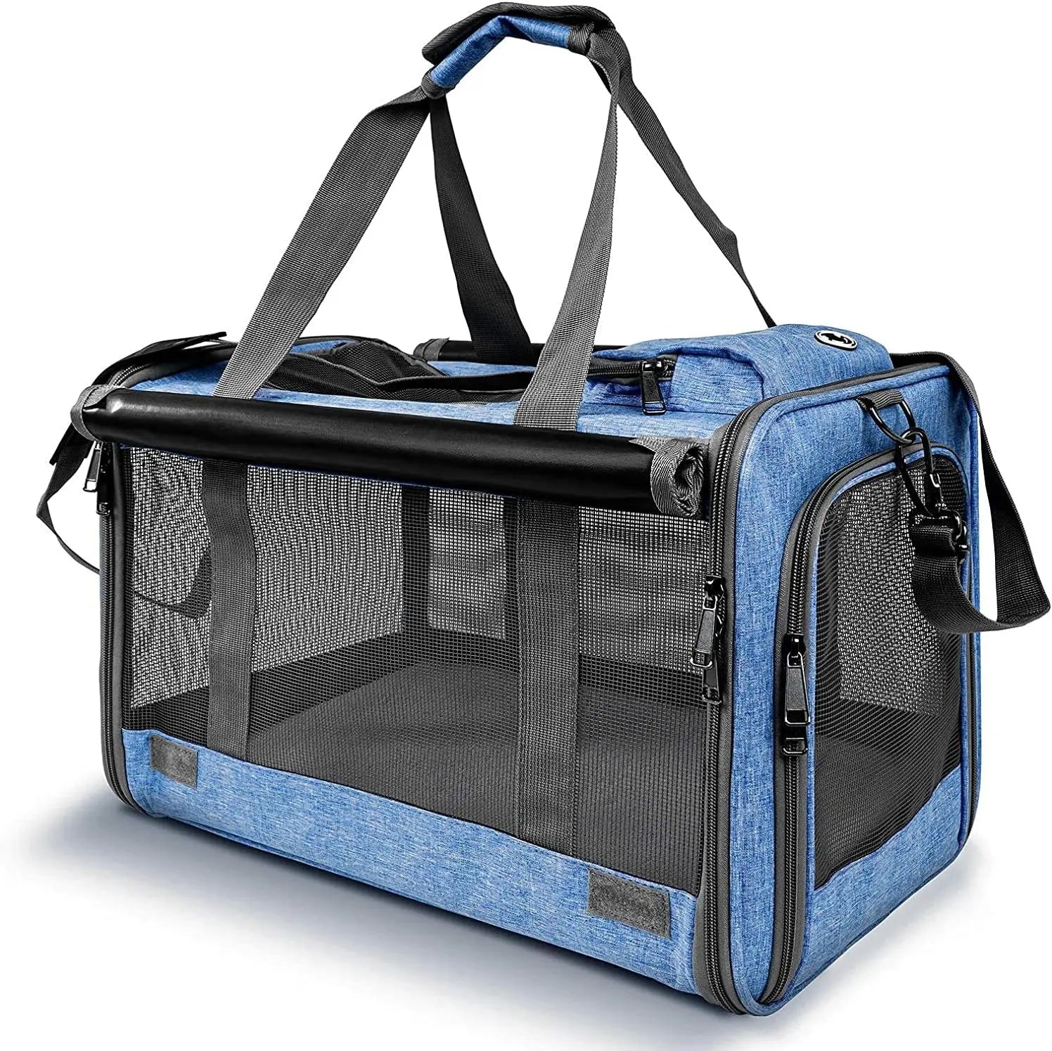 Spacious and Stylish Soft-Sided Pet Carrier for Medium/Large Cats and Small Dogs - Airline Approved, Lightweight, and Foldable - Available in Pink or Blue