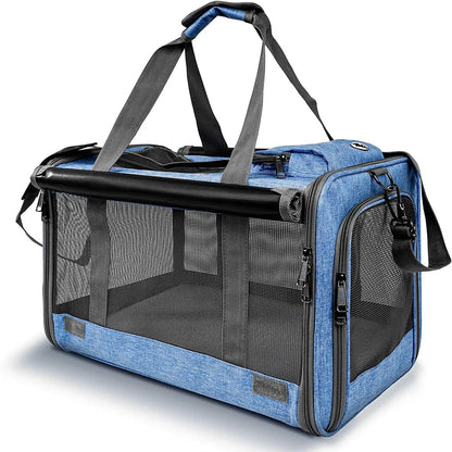 Spacious and Stylish Soft-Sided Pet Carrier for Medium/Large Cats and Small Dogs - Airline Approved, Lightweight, and Foldable - Available in Pink or Blue