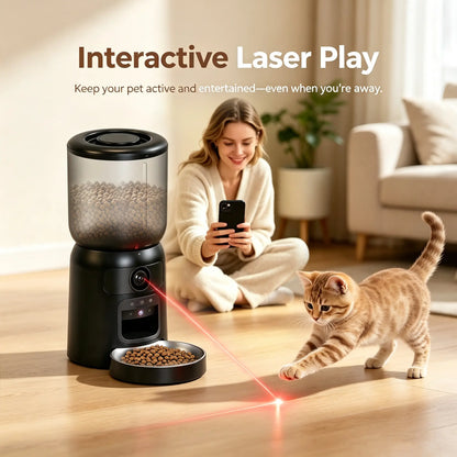 Revolutionize Your Cat's Mealtime with the Taleboss Automatic Feeder - 5L Capacity, HD Camera, Laser Toy & App Control!