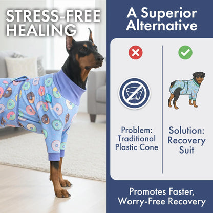 Spark Paws Dog Surgery Recovery Suit - The Ultimate Comfort Solution for Post-Surgery Pets, Soft Anti-Lick Onesie for Spay/Neuter Recovery - Donuts - Size S