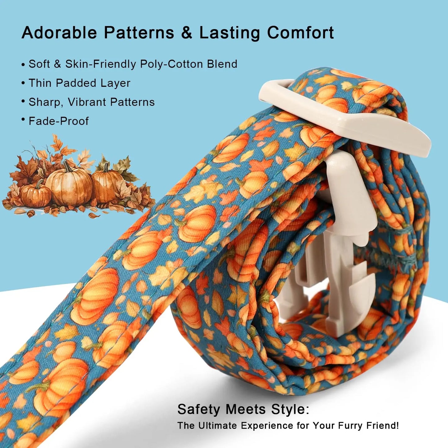 Charming Amber Fall Pumpkin Cotton Dog Collar - Adjustable, Lightweight, and Chew Resistant for Small Dogs, Perfect for Fall Adventures!