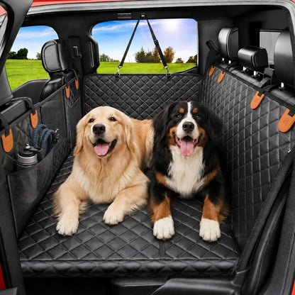 Premium Dog Car Seat Covers for Large Dogs - Spacious, Waterproof, and Safe for Calmer Rides with 450 Lb Anti-Collapse Honeycomb Base - Includes 1300 GSM Car Drying Towel!