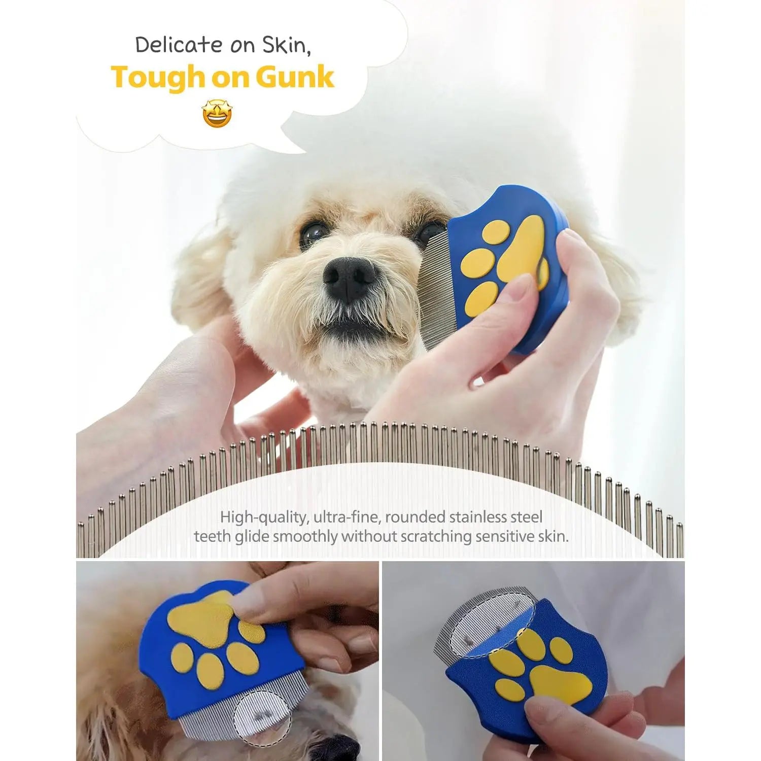 Ultimate Professional Eye Comb for Pets - Stainless Steel Tear Stain Remover for Cats and Dogs - Gentle Round-Head Grooming Tool for Easy Eye Gunk Removal