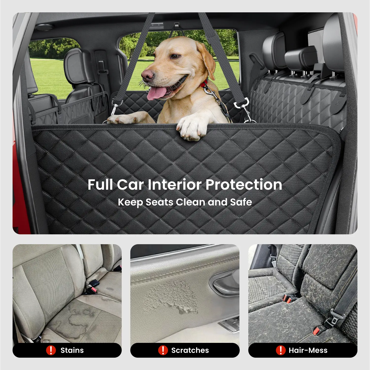 Premium Dog Car Seat Covers for Large Dogs - Spacious, Waterproof, and Safe for Calmer Rides with 450 Lb Anti-Collapse Honeycomb Base - Includes 1300 GSM Car Drying Towel!