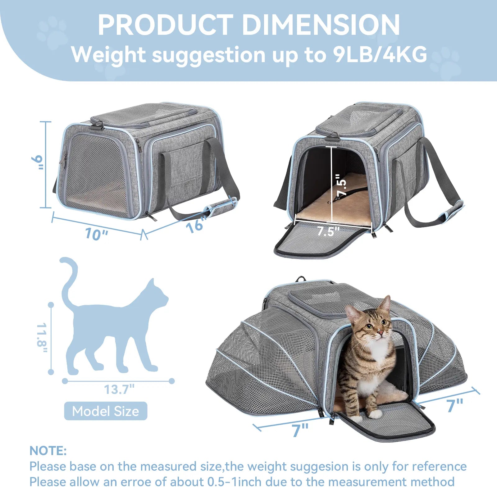 Ultimate Comfort: Petsfit Expandable Soft-Sided Pet Carrier for Small Cats & Dogs (Up to 9LB) - Airline Approved & Travel Friendly with Washable Fabric and Dual Extensions