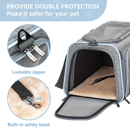 Ultimate Comfort: Petsfit Expandable Soft-Sided Pet Carrier for Small Cats & Dogs (Up to 9LB) - Airline Approved & Travel Friendly with Washable Fabric and Dual Extensions