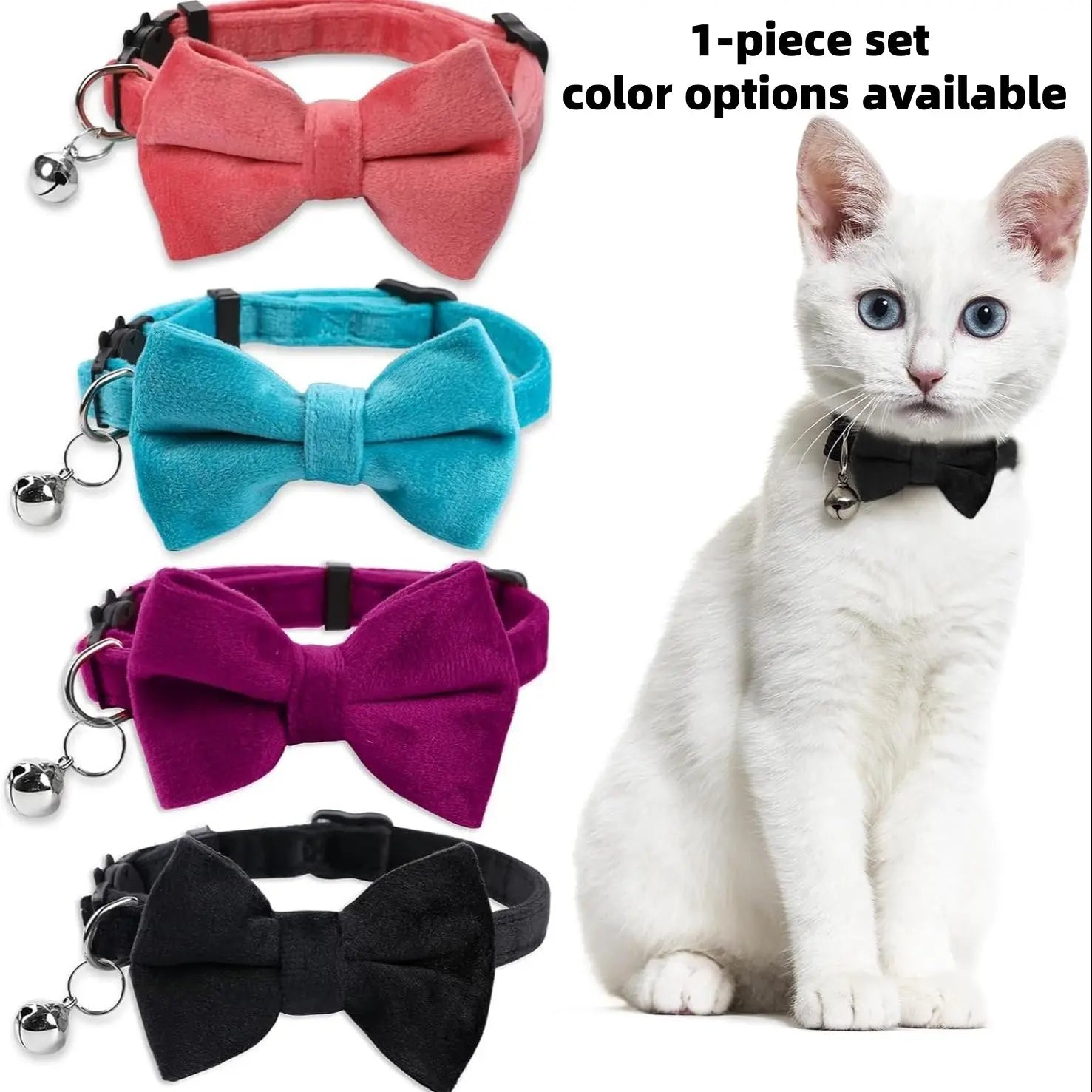 Charming Adjustable Pet Collar with Bell - Adorable Bowknot Design & Safety Buckle for Small Dogs & Cats