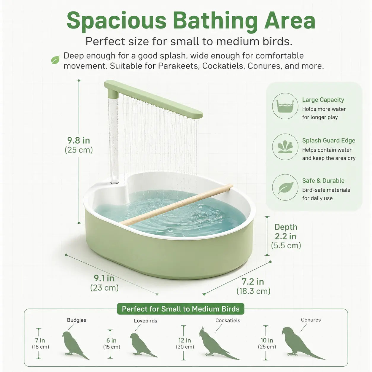 Deluxe Automatic Bird Bath Fountain for Medium Parrots - Relaxing Rain Shower with Secure Wooden Perch and Automated Water Circulation