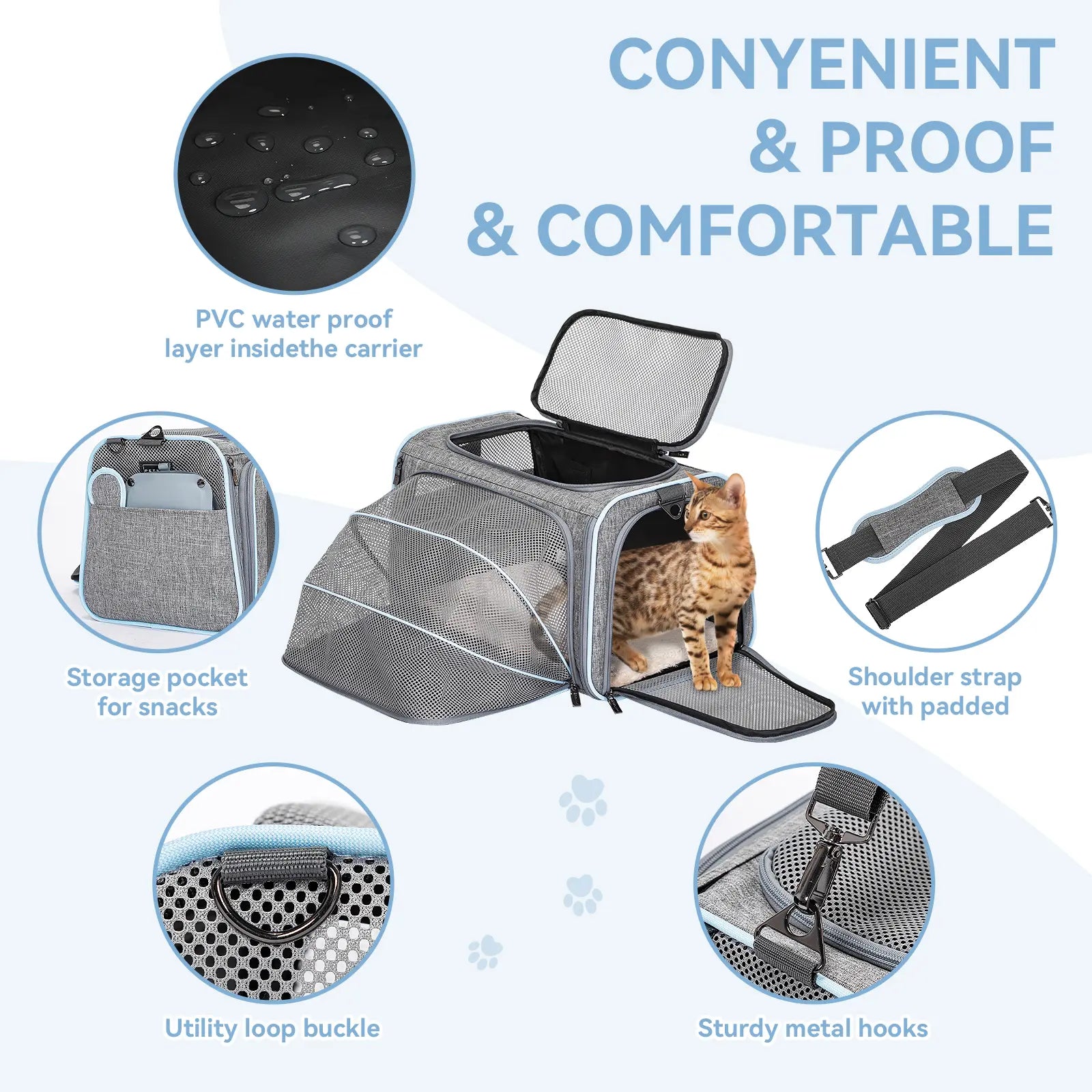 Ultimate Comfort: Petsfit Expandable Soft-Sided Pet Carrier for Small Cats & Dogs (Up to 9LB) - Airline Approved & Travel Friendly with Washable Fabric and Dual Extensions