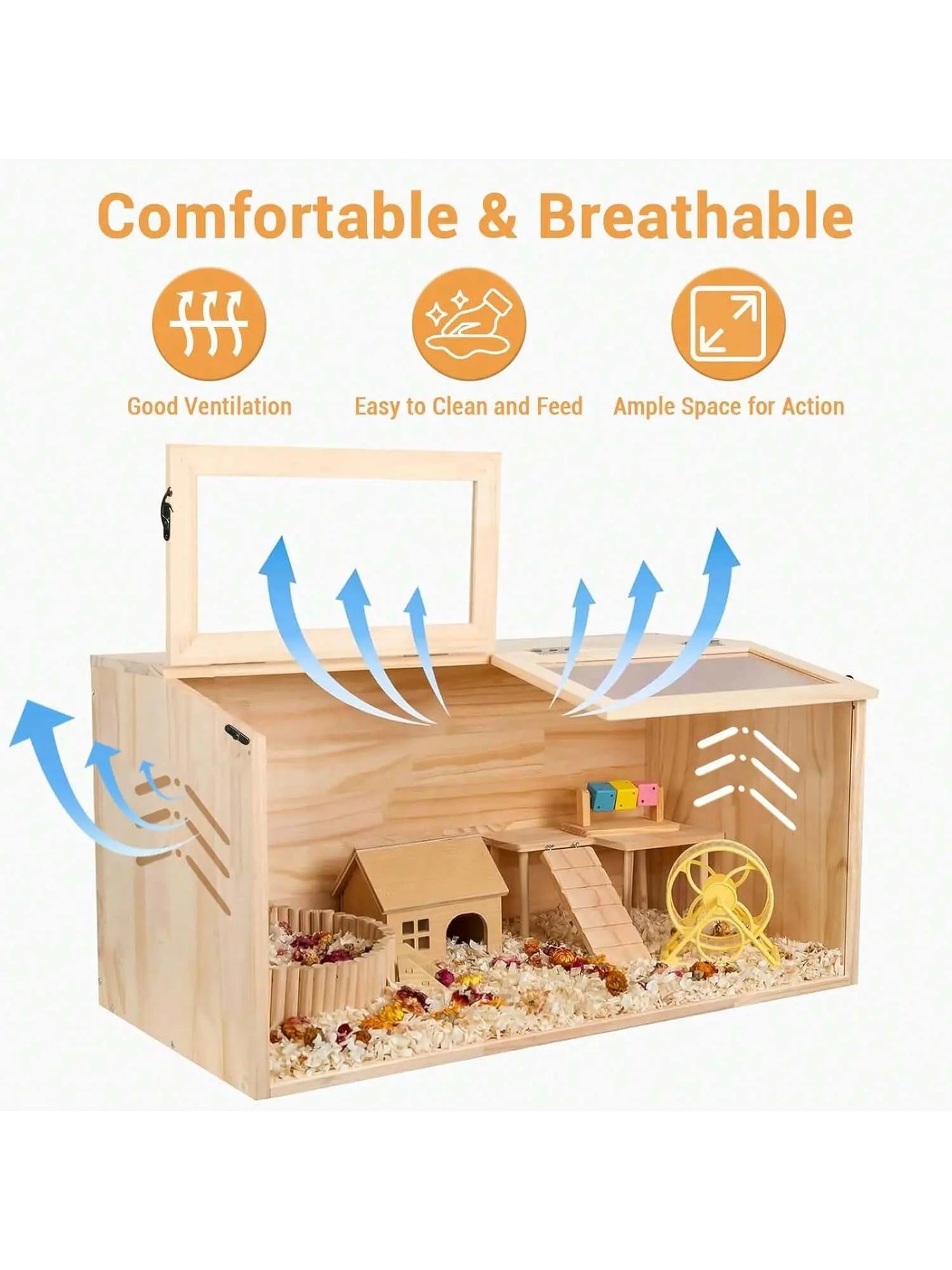 Deluxe Natural Wooden Hamster Cage Habitat - Chewproof & Spacious Enclosure for Dwarf Hamsters with Dual Skylight Windows, Easy Access Top, and Quick Clean Design for Happy, Healthy Pets