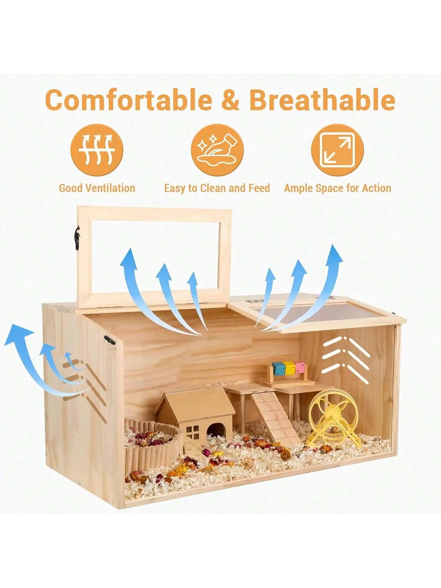 Deluxe Natural Wooden Hamster Cage Habitat - Chewproof & Spacious Enclosure for Dwarf Hamsters with Dual Skylight Windows, Easy Access Top, and Quick Clean Design for Happy, Healthy Pets