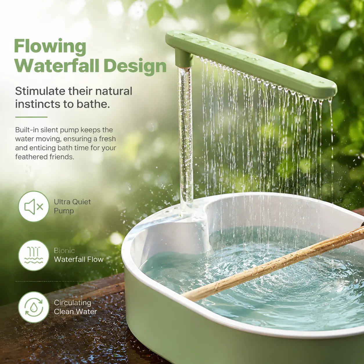 Deluxe Automatic Bird Bath Fountain for Medium Parrots - Relaxing Rain Shower with Secure Wooden Perch and Automated Water Circulation