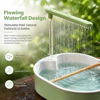 Deluxe Automatic Bird Bath Fountain for Medium Parrots - Relaxing Rain Shower with Secure Wooden Perch and Automated Water Circulation