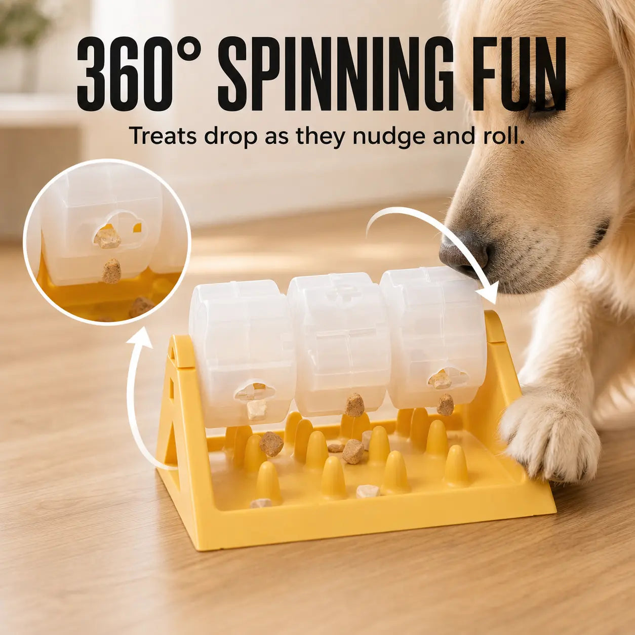 Engage Your Pet with the Smartwell 360-Degree Spin Action Dog Treat Dispenser - Interactive Puzzle Feeder with 3 Removable Chambers for Slow Feeding Fun!