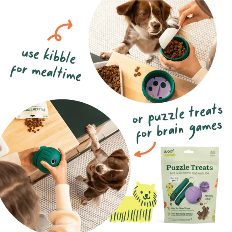 Engaging Enrichment: Woof Walkabout Adjustable Difficulty Dog Puzzle and Treat Dispenser - Durable Rubber Slow Feeder for Active Pups