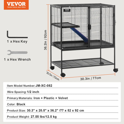 Discover the Vevor 36" Rolling Metal Mesh Ferret Enclosure - A Spacious 2-Tier Critter Cage with Ramps and Easy Mobility for Your Beloved Pets!