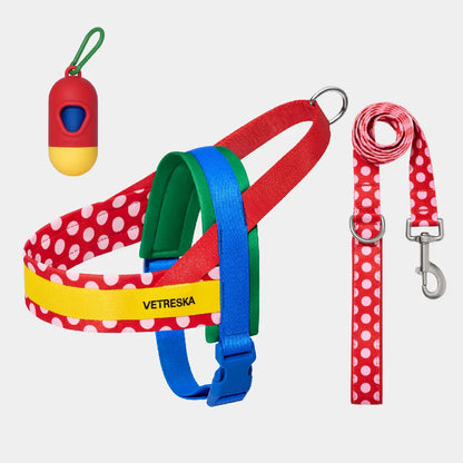 VETRESKA Moma Dog Harness and Leash Set - Ultimate No Pull Solution for Small to Medium Dogs, Adjustable & Comfortable for Training and Walks, Includes Poop Bags & Dispenser