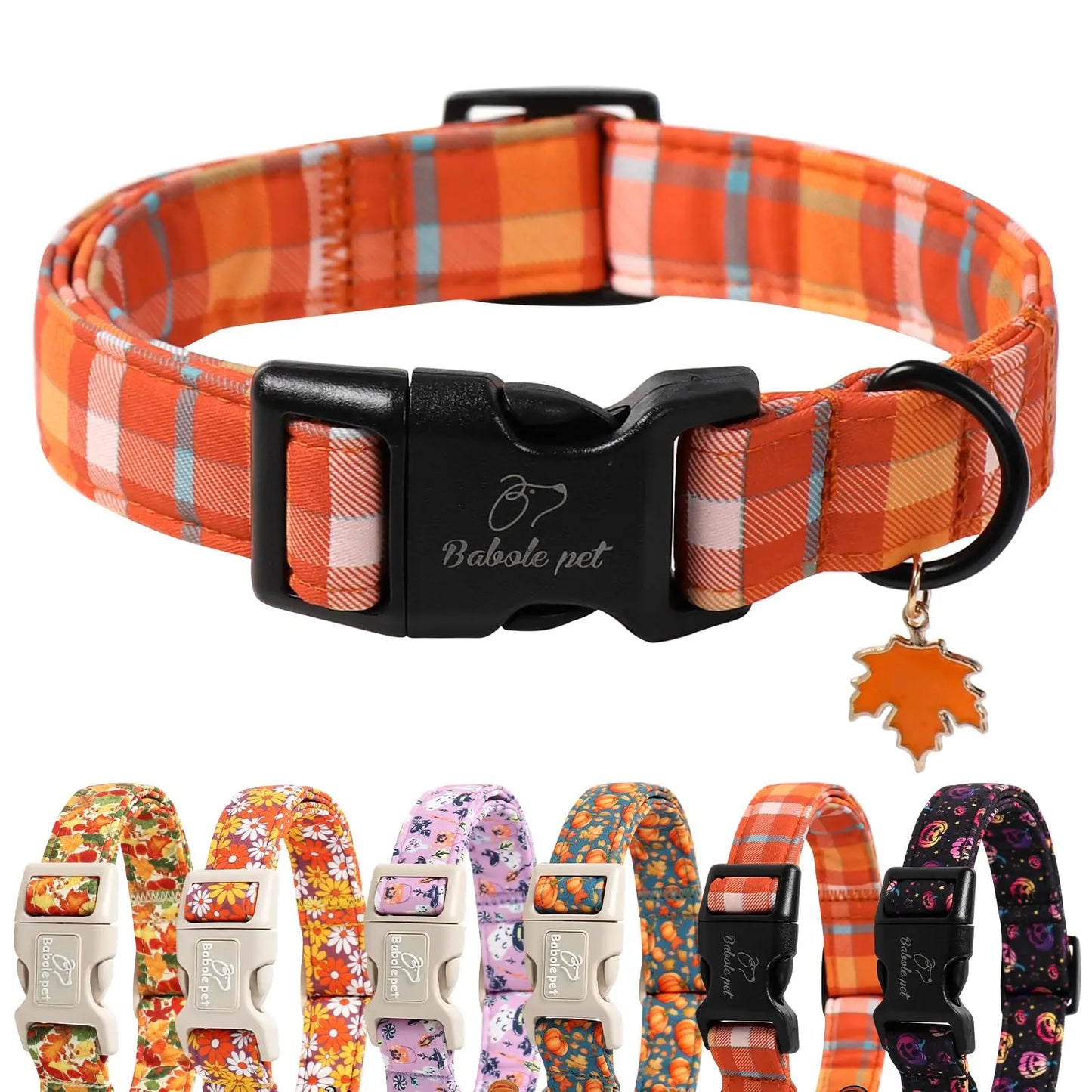 Charming Amber Fall Pumpkin Cotton Dog Collar - Adjustable, Lightweight, and Chew Resistant for Small Dogs, Perfect for Fall Adventures!