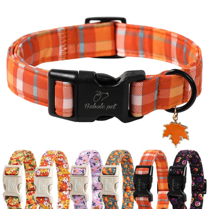 Charming Amber Fall Pumpkin Cotton Dog Collar - Adjustable, Lightweight, and Chew Resistant for Small Dogs, Perfect for Fall Adventures!