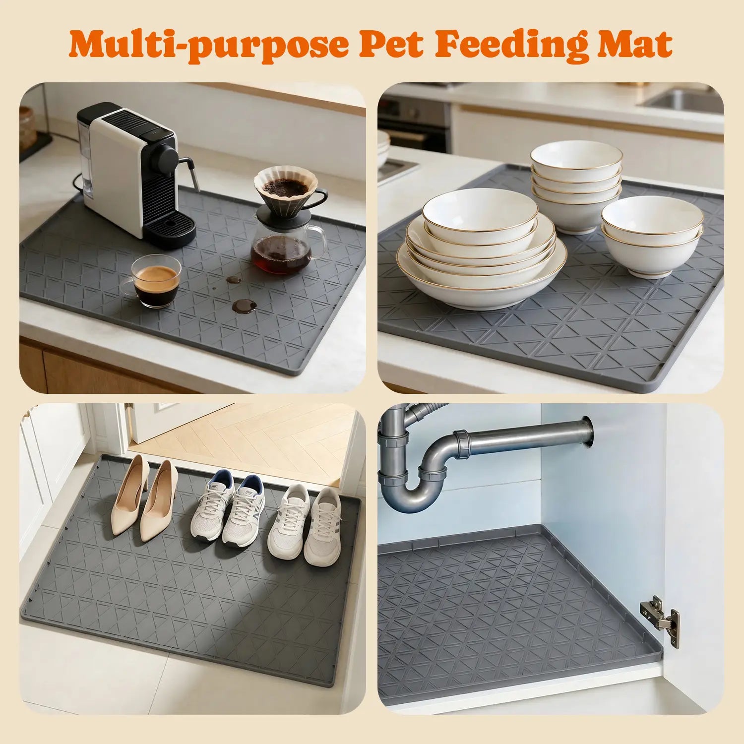 Pawtners 2-Pack Large Silicone Dog Feeding Mat - Waterproof, Non-Slip, Easy-Clean Design with Raised Edges for Ultimate Floor Protection