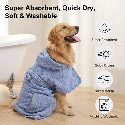 Transform Bath Time with Our Premium Hooded Microfiber Dog Bathrobe - Super Absorbent, Multi-Size, and Machine Washable for Ultimate Pet Comfort