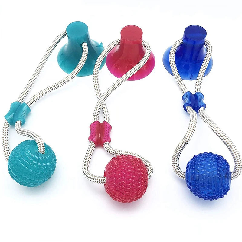 Engaging Interactive Suction Cup Dog Toy - TPR Molar Bite Ball with Elastic Ropes for Chewing and Dental Care