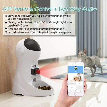 Iseebiz 3L Smart Automatic Pet Feeder with Voice Recording for Cats and Small Dogs - Schedule Meals with LCD Display