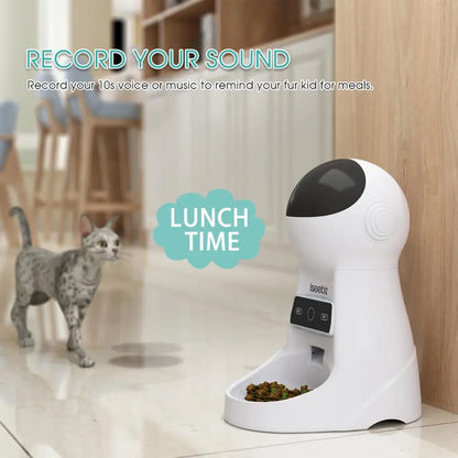 Iseebiz 3L Smart Automatic Pet Feeder with Voice Recording for Cats and Small Dogs - Schedule Meals with LCD Display