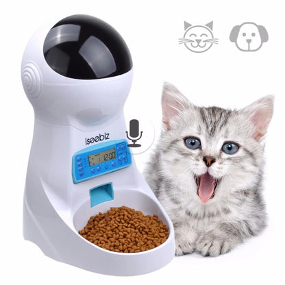 Iseebiz 3L Smart Automatic Pet Feeder with Voice Recording for Cats and Small Dogs - Schedule Meals with LCD Display